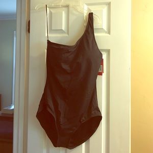 Spanx one shoulder black bathing suit