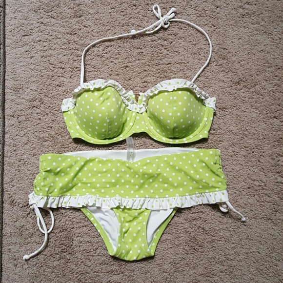 Victoria Secret Swimsuit Green with White Polka