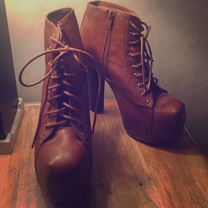 Tan Lace-Up Ankle Bootie Heels