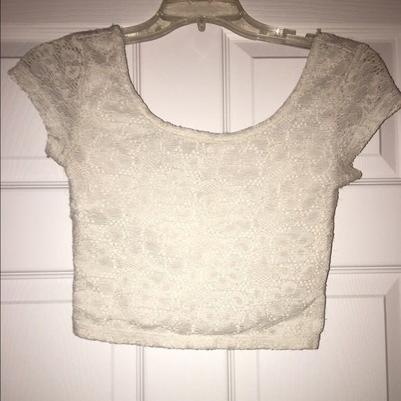 Cream flower lace crop top