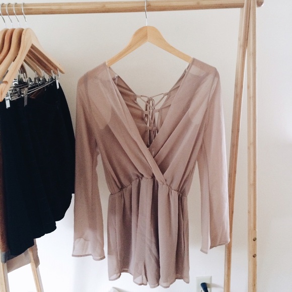 SUPER SALE Taupe Tie Up Wrap Back Romper - Picture 2 of 4