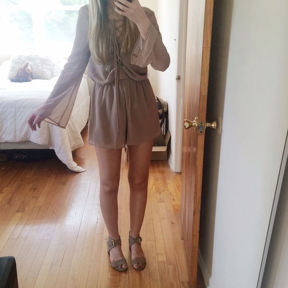 SUPER SALE Taupe Tie Up Wrap Back Romper - Picture 4 of 4