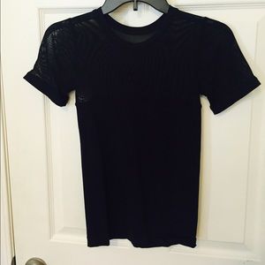 Free people half mesh black tee