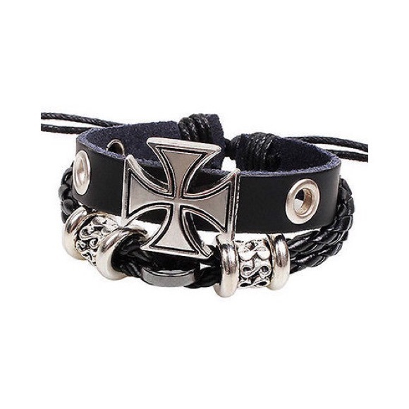 Cross Leather Wristband Braided Bracelet