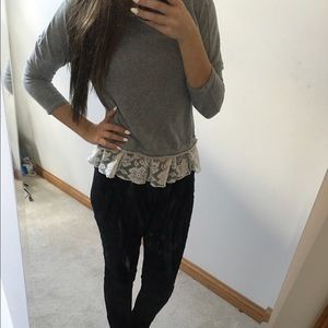 Grey Sweatshirt with Lace Trim