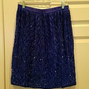 VINTAGE 100% SILK ROYAL BLUE SEQUIN SKIRT