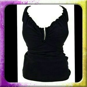Solid black bust enhancer halter tankini