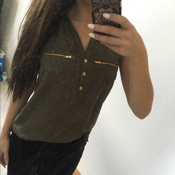 Army Green Button Up Tank Top