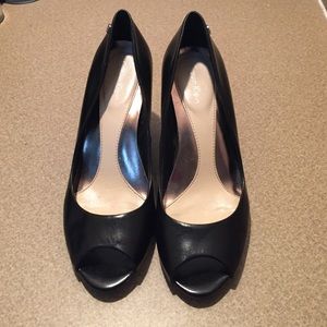 Black Calvin Kline open toe pumps