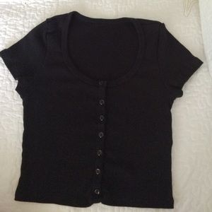 American apparel rib button black crop top