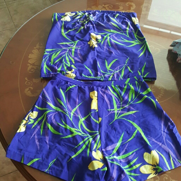 Strapless bathing suit with shorts bottom