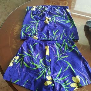 Strapless bathing suit with shorts bottom