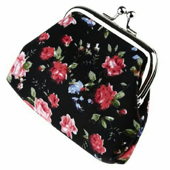 Rose Canvas&Dotted coin purse, unique hasp buckle - Picture 2 of 3