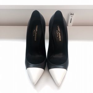 YSL black & white cap toe heels