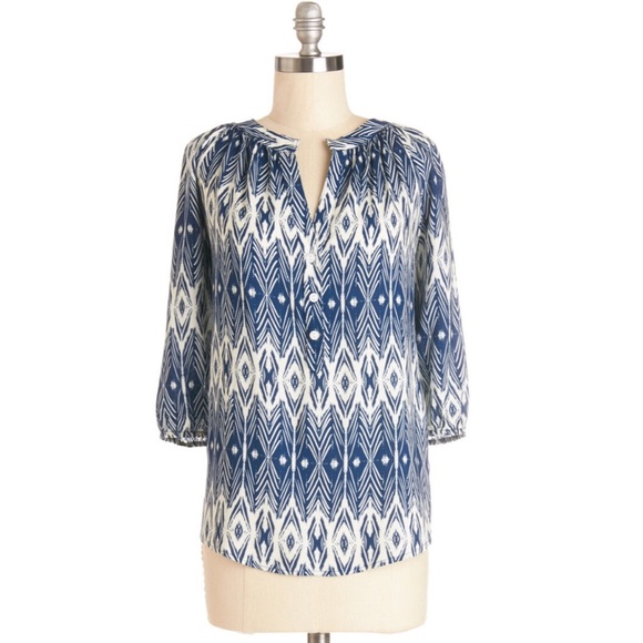 Modcloth Blue Cabin Print Top