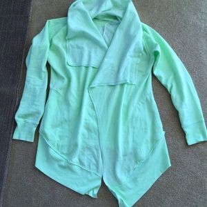 Draped dropped shoulder performance cardigan