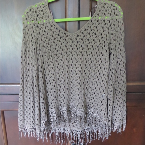See through beige fringe sweater