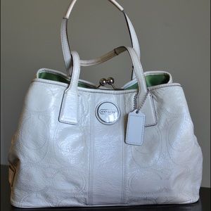 Coach White Patent Leather Carryall Bag