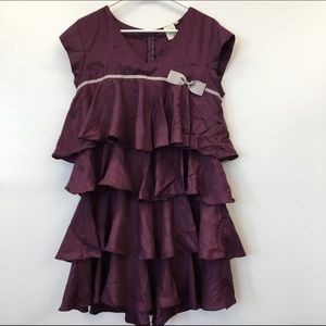 Shabby Apple Wine Ruffled Dress
