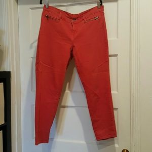Red denim ankle length pants