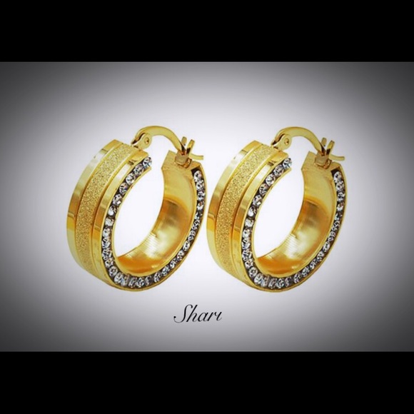 Glitter and crystal gold stainless steel earrings