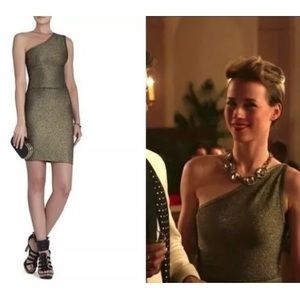 NWT BCBG INARI DRESS GOLD BLACK ONE SHOULDER