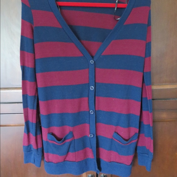 blue and red stripe long sleeve cardigan