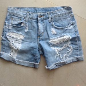 Ripped denim boyfriend shorts