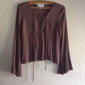 KENDALL + KYLIE Lace-Up Long Bell Sleeve Top