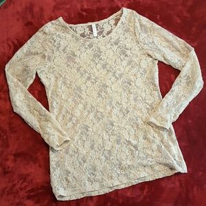 pink lace sheer top long sleeves