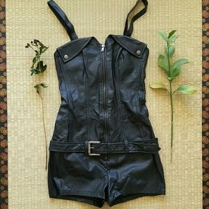 Lace up Pleather Romper Jumpsuit