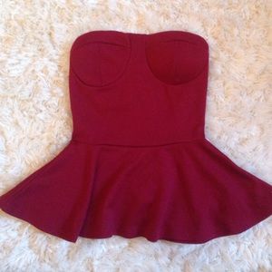 Wet Seal maroon strapless peplum top