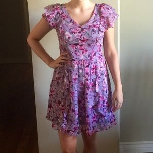 Express Purple And Pink Silk Floral Dress