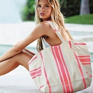 Victoria's Secret Bags - Victoria's Secret White Tote Bag with Pink Stripes Victoria's Secret Bags - Victoria's Secret White Tote Bag with Pink Stripes