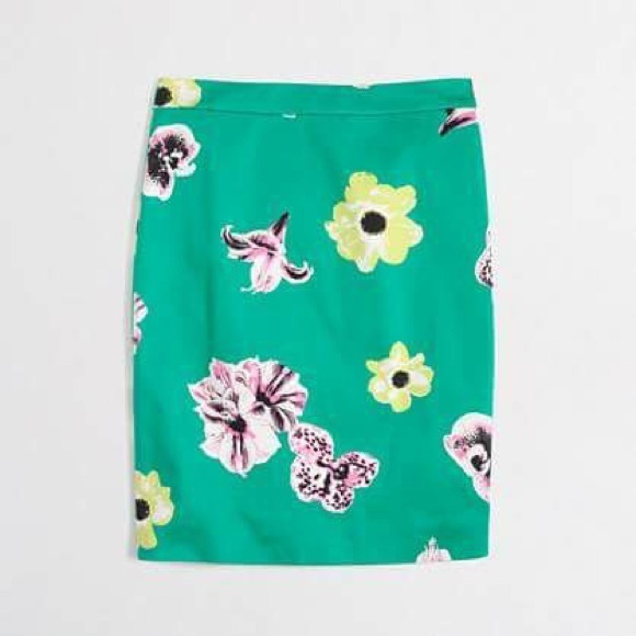 jcrew green floral skirt