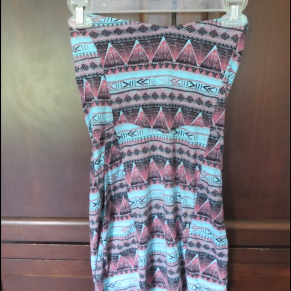 Aztec pattern strapless tube dress