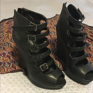 Black Leather Wedges