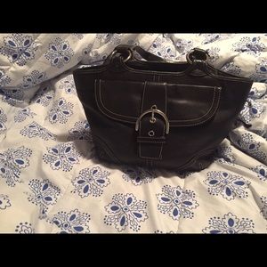 Authentic Black Leather Coach Tote Handbag