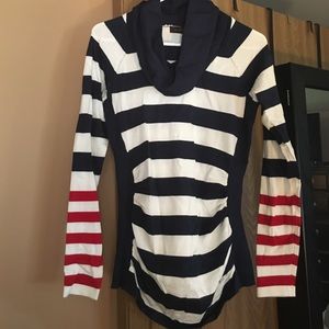 turtleneck with blue & red stripes thin sweater