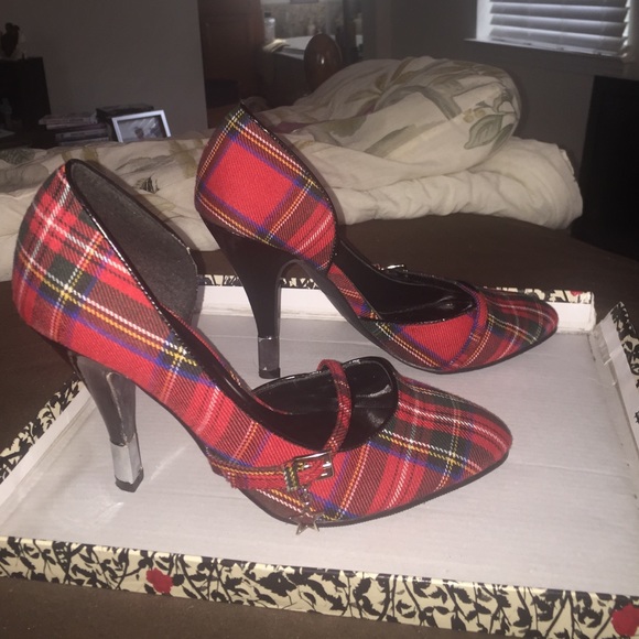 Red plaid like , heels