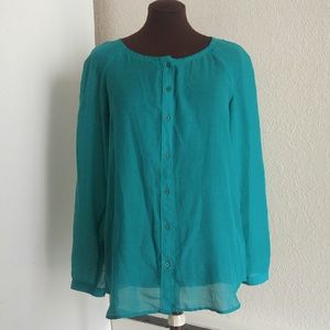 Anne Taylor LOFT Emerald Green Sheer Blouse