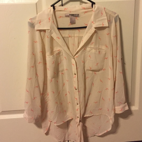 Forever 21 flamingo print blouse - Picture 1 of 2