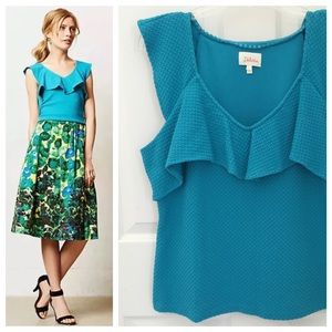 Anthropologie Turquoise Ruffle Rim Top