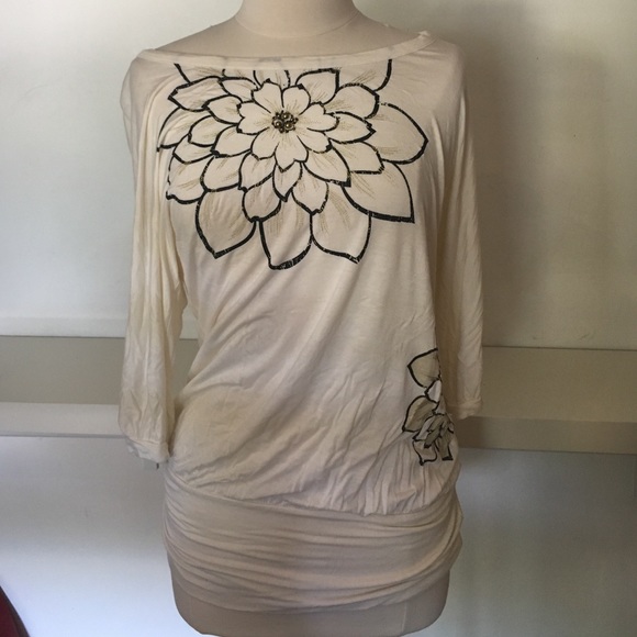 White floral top with beading detail