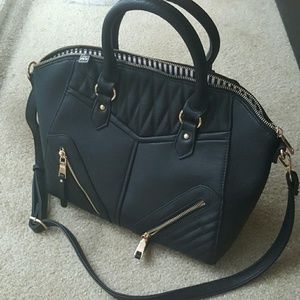 MMS large quilted crossbody black with zippers nwt