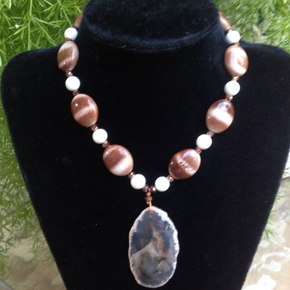 Python Print Acrylic Bead,Agate,copper necklaceNWT - Picture 1 of 1