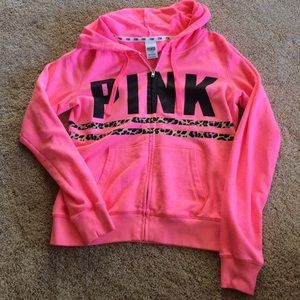 VS PINK coral and cheetah zip up
