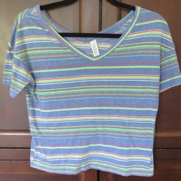 multi color stripe short sleeve crop top