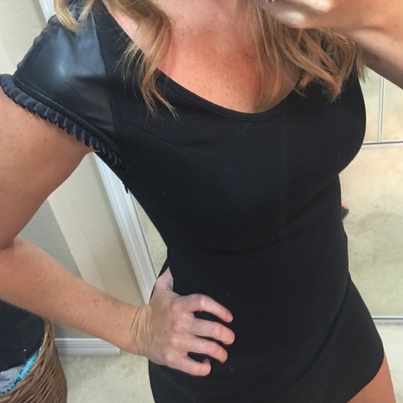 Black kardashian dress with faux leather sleeves