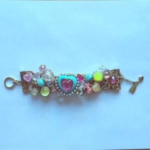 Rhinestone heart charm Betsey Johnson bracelet